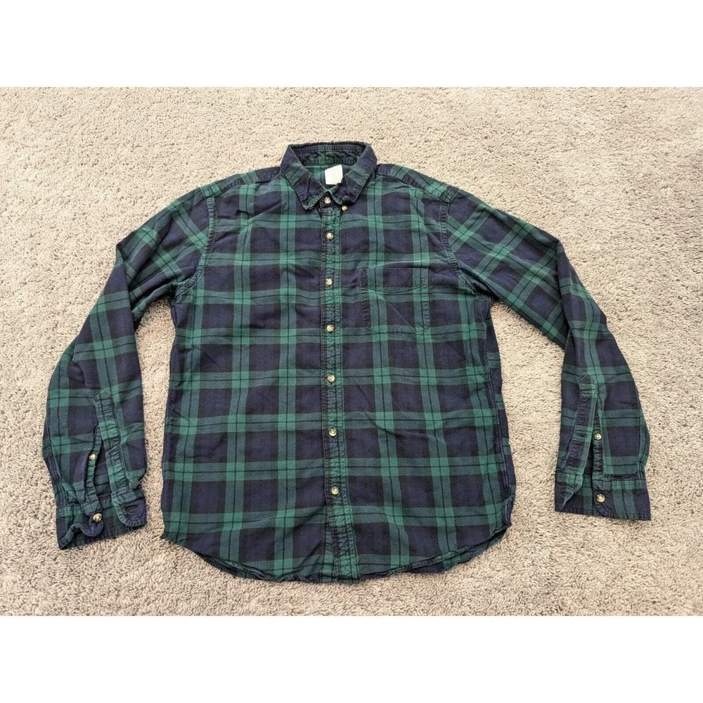 J. Crew Button Up Shirt Mens Large Slim Plaid Green Long Sleeves